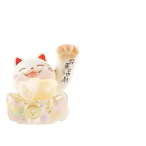 Niedliche Maneki-neko Glückskatze Harzfigur für Schreibtischdeko mit Glückssegen