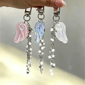 Angel Wing Star Keychain Tassel Bag Charm Japanese Sweet Cool Metal Accessory For Women Girl Phone Jewelry Gift