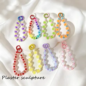 Handmade Frosted Jelly Beaded Phone Charm Lanyard Cute Dopamine Colorful Macaron Beads Wrist Strap Keychain For Women Bag Decor