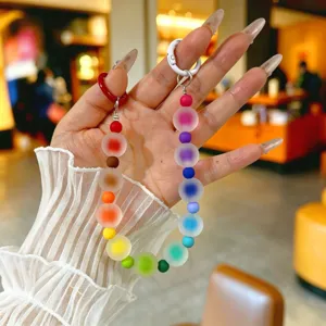 Handheld colorful dopamine beaded phone strap with matte frosted jelly finish beads