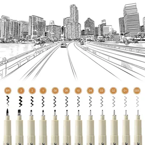 12-size fineliner pen set for sketching, drawing, and manga illustration with black pigment ink.