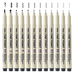 12-piece fineliner pen set for sketching, drawing, and outlining with diverse nib sizes.