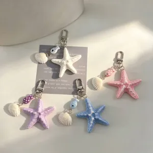 Porte-clés Pendentif Étoile de Mer Coquillage Poisson en Résine Style Océan pour Femme Pendentif de Sac Mode Cadeau