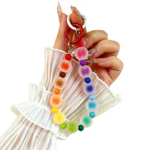 Colorful frosted bead phone strap with dopamine rainbow gradient design for keychains