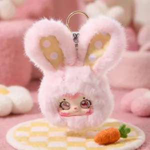 Porte-clés lapin en peluche rose mignon avec mascotte à visage de poupée