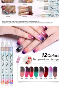 12 χρώματα στυλό nail art με αλλαγή θερμοκρασίας για σχέδια και λεπτομέρειες DIY