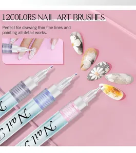 12 Χρώματα Πινέλα Nail Art Μαρκαδόρος Ακρυλικού Λεπτές Γραμμές Σχέδιο Εργαλεία Μανικιούρ