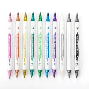 Dual-tip metallic glitter marker pens set for journaling, art painting, and highlighting writing