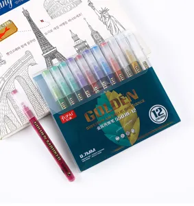 Set van 12 metallische acryl markeerstiften, 0.7mm fijne punt, waterdichte verfpennen voor knutselen.