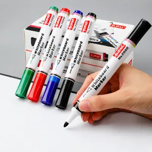 Set of colorful whiteboard markers with fine tips, ideal for office and school writing.