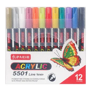 Set van 12 acryl markeerstiften, 1mm fijne punt watervaste verfstiften voor creatief schilderen.