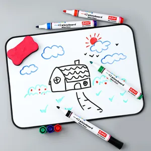 Erasable whiteboard marker set with eraser and small board for office and school use.