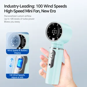 Mini ventilateur portatif à main avec affichage numérique et contrôle de vitesse réglable.