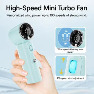 Mini ventilateur portatif numérique rechargeable par USB, avec 100 vitesses de ventilation.
