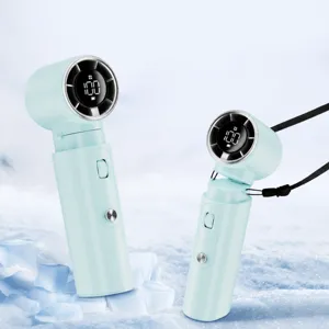 Portable Handheld Fan 100 Speeds USB Rechargeable Digital Display Mini Fan Lanyard