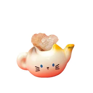 Figura de gato de resina caja ciega de energía de la suerte con piedras de cristal natural