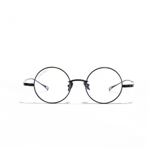 Montatura per occhiali tonda retrò in puro titanio nero per un look vintage minimalista