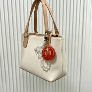 Realistic tomato slice and ice cube keychain with clear crystal beads bag charm decoration