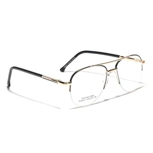 Retro Aviator Stainless Steel Optical Glasses Frame Double Bridge Half Frame Metal Eyeglasses For Men Women Plain Glasses