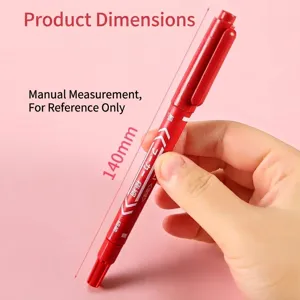 Red double-ended oil-based permanent marker pen shown with 140mm length dimension