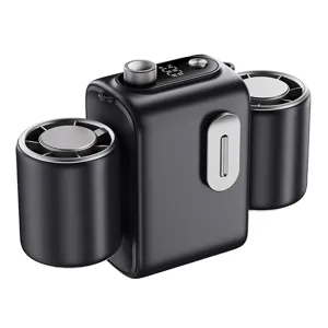 Portable dual-cylinder waist clip fan with digital display for outdoor cooling and working.