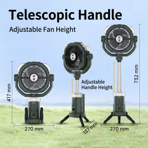 Tragbarer Camping-Ventilator mit Teleskopstativ und verstellbaren Höhenmaßen