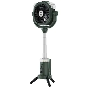 Tragbarer Outdoor Camping Sprühventilator mit LED Licht und Stativ, USB aufladbar