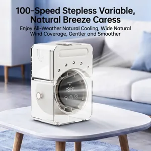 Portable 3-in-1 white desktop air cooler fan with mist spray and digital LED display