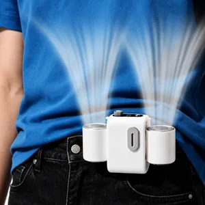 Portable dual-tube waist fan USB rechargeable outdoor cooling camping personal belt fan.