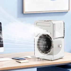 Portable 3-in-1 desktop evaporative air cooler fan with misting function and USB charging