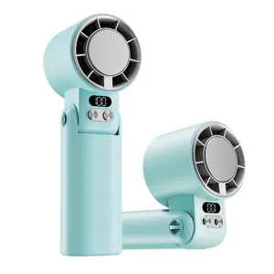 Mini ventilador de mano portátil plegable verde menta con pantalla digital de batería