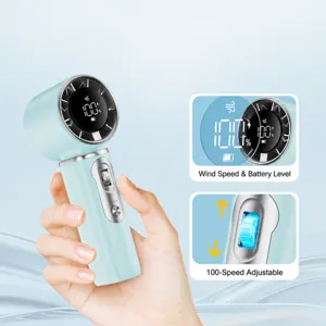 Portable high-speed handheld mini fan with digital display and 100 adjustable gears.