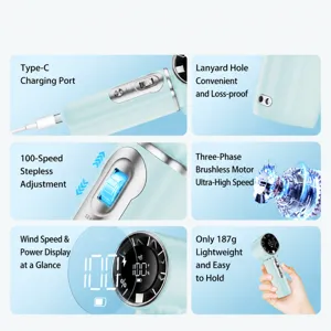 100-gear high-speed handheld mini fan with digital display and USB rechargeable design