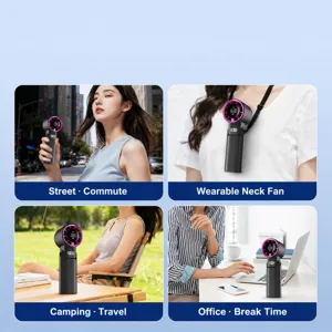 Portable handheld mini fan USB rechargeable foldable digital display desk fan neck cooling
