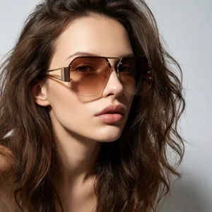 Y2K Fashion Rimless Square Metal Sunglasses For Women Men Street Style Gradient PC Lens UV400 Protection Rectangular Shades