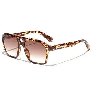 Vintage tortoise shell double bridge square sunglasses with gradient brown lenses