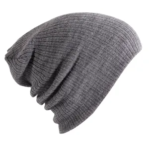 Klassische graue, gerippte Strickmütze für Damen und Herren, ideal für Outdoor-Wärme