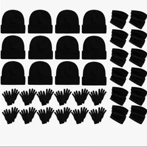 Winter Warm Strickmütze Halswärmer Und Touchscreen Handschuhe Set Für Outdoor Radfahren Skifahren Einfarbig Acryl Beanie Schal Handschuhe Kombination