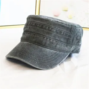 Berretto Cadet in Denim Lavato da Uomo Stile Militare Retrò Parte Superiore Piatta Regolabile Traspirante Parasole Casual