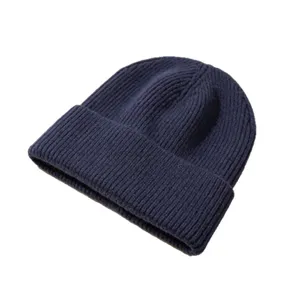 Premium warme dunkelblaue gerippte Strickmütze für Herren und Damen Winter-Outdoor-Bekleidung
