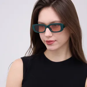 Retro dark green square sunglasses with orange tinted lenses for a chic 90s aesthetic