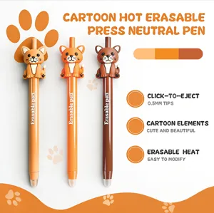 Joli ensemble de stylos gel effaçables pour animaux de dessin animé avec pointe de 0,5 mm.