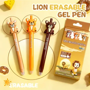 Set De Stylos Gel Effaçables Animaux De Dessin Animé Mignon Lion Bouton Stylos À Bille Encre Bleue Papeterie Cadeau