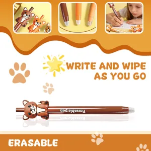 Set de stylo gel effaçable rétractable avec design animal mignon, écriture fluide 0.5mm.