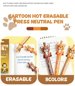 Joli ensemble de stylo gel effaçable motif animal 0.5mm encre bleue pour ecole et bureau