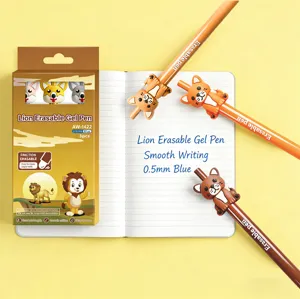 Joli set de stylo gel effaçable motif animal 0.5mm encre bleue écriture fluide papeterie ecole