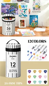 Set de rotuladores de doble punta con bolsa de rayas, 36 y 12 colores para dibujar arte.