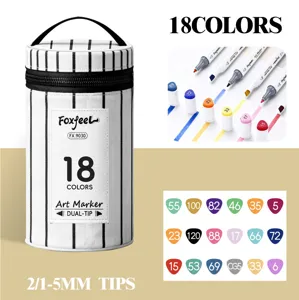 Set de 18 rotuladores artísticos de doble punta con bolsa de almacenamiento a rayas para dibujo