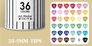 Juego de rotuladores de doble punta 36 colores vibrantes con carta de colores para dibujar.