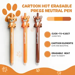 Joli ensemble de stylos gel effaçables animaux, stylo à bille à pression 0,5 mm avec chat.
